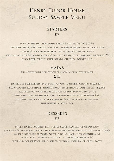 henry tudor house menu